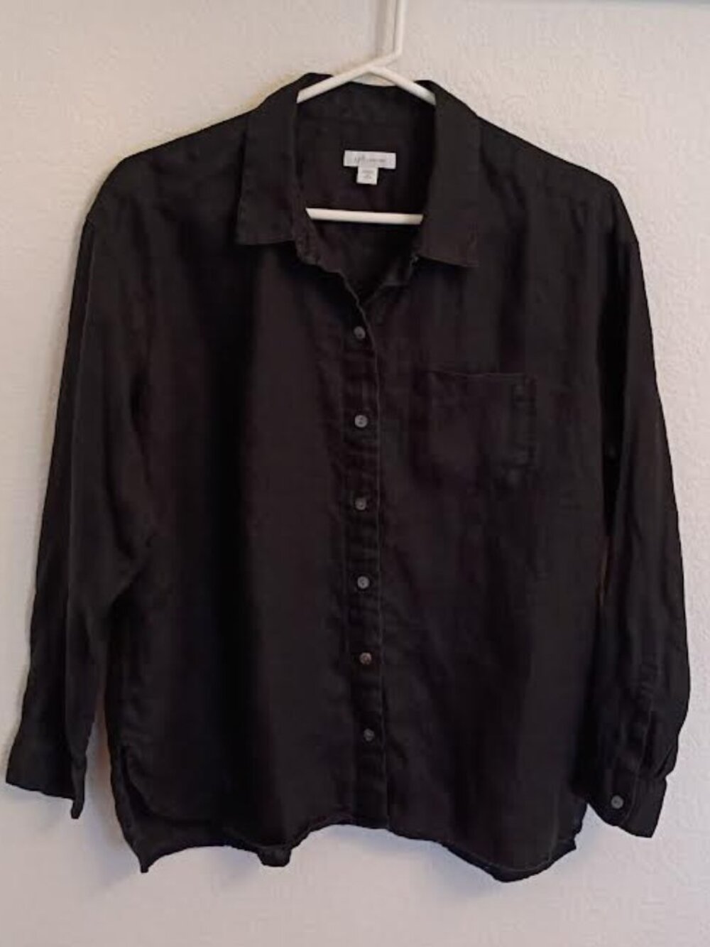 J JILL LOVE LINEN WOMEN'S BUTTON UP TOP 100% LINEN BLACK LONG SLEEVE SIZE PM